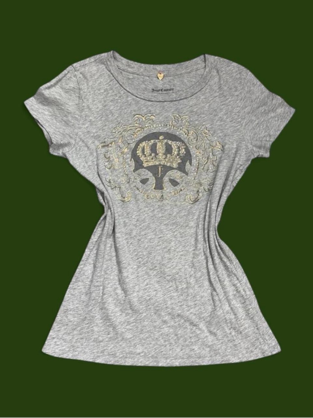 Vintage y2k juicy couture rhinestone royal tee made in USA mcbling silver gold
